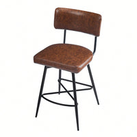 Set Of 2 Retro Swivel Counter Stools In Grey With Iron Frame PU Sponge Cushion And Footrest Ideal For Kitchen Dining Room And Bedroom