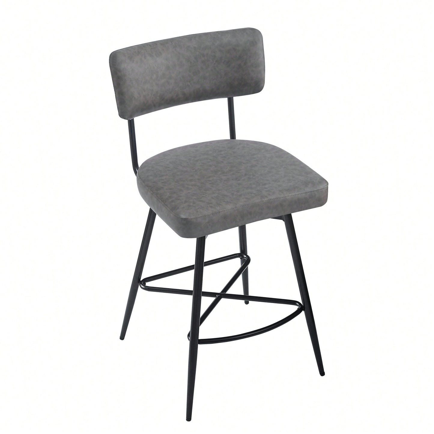 Set Of 2 Retro Swivel Counter Stools In Grey With Iron Frame PU Sponge Cushion And Footrest Ideal For Kitchen Dining Room And Bedroom