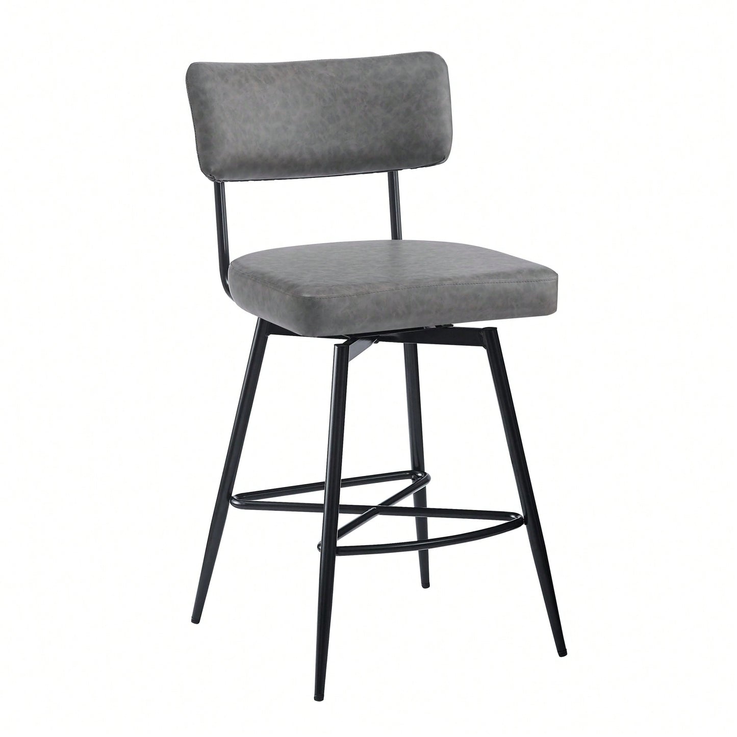 Set Of 2 Retro Swivel Counter Stools In Grey With Iron Frame PU Sponge Cushion And Footrest Ideal For Kitchen Dining Room And Bedroom