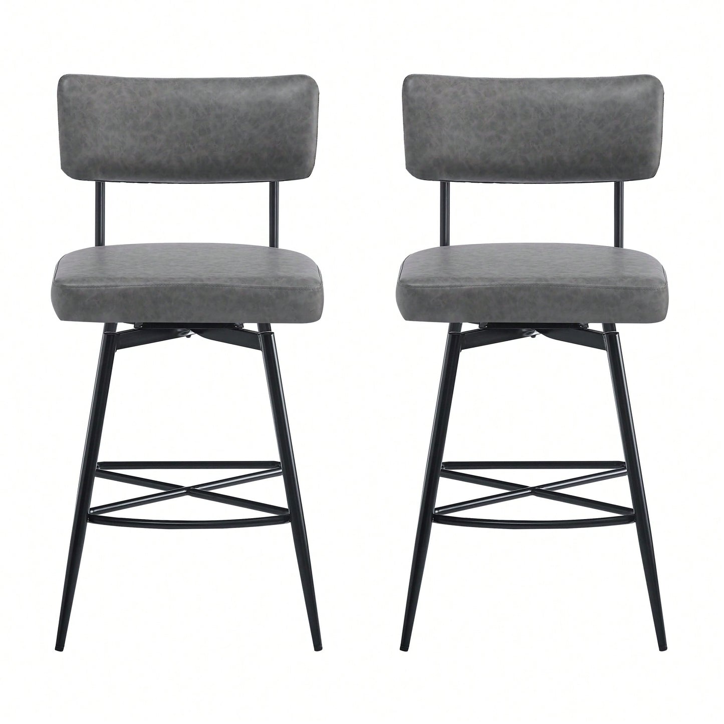 Set Of 2 Retro Swivel Counter Stools In Grey With Iron Frame PU Sponge Cushion And Footrest Ideal For Kitchen Dining Room And Bedroom