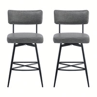 Set Of 2 Retro Swivel Counter Stools In Grey With Iron Frame PU Sponge Cushion And Footrest Ideal For Kitchen Dining Room And Bedroom