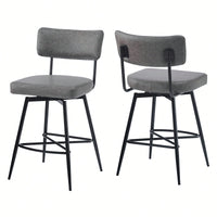 Set Of 2 Retro Swivel Counter Stools In Grey With Iron Frame PU Sponge Cushion And Footrest Ideal For Kitchen Dining Room And Bedroom