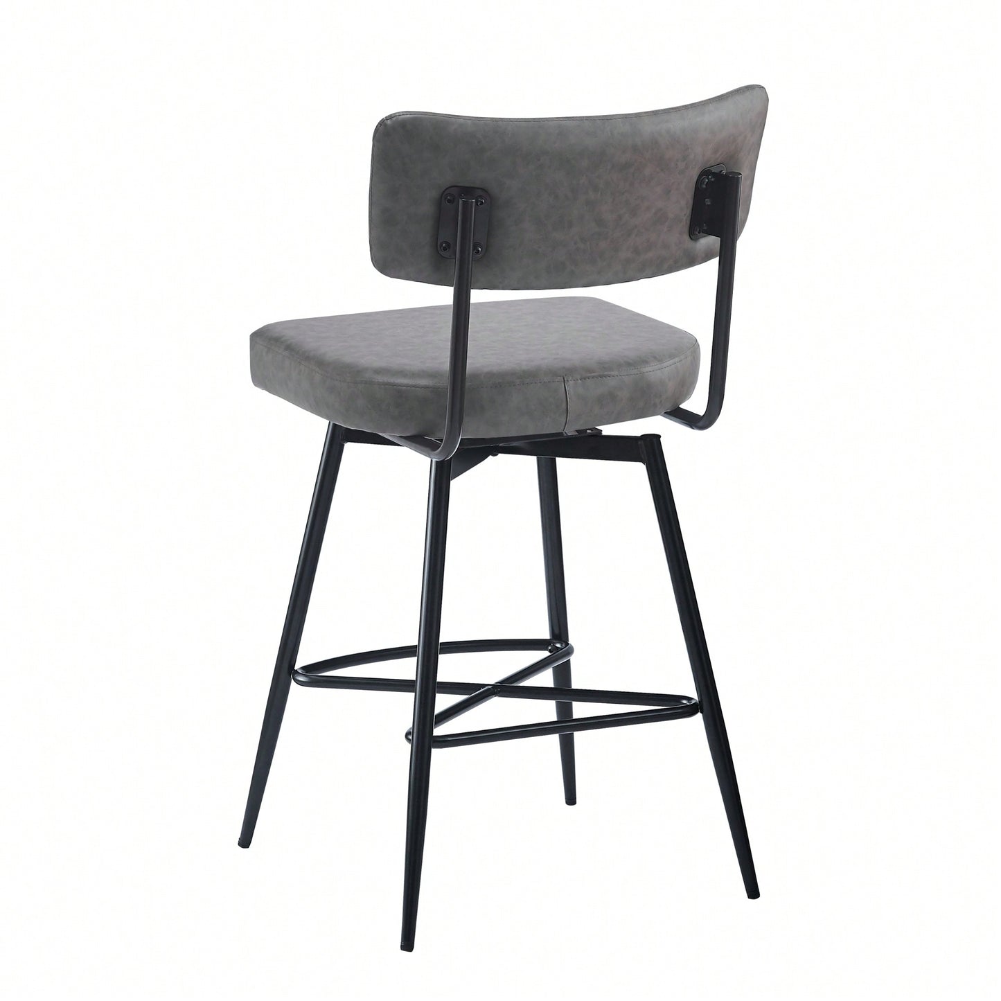 Set Of 2 Retro Swivel Counter Stools In Grey With Iron Frame PU Sponge Cushion And Footrest Ideal For Kitchen Dining Room And Bedroom