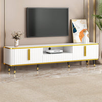 Luxury Minimalist TV Stand for TVs Up to 85 Inches with Open Shelf, Cabinets and Drawers, Stylish Media Console for Living Room in White