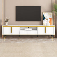 Luxury Minimalist TV Stand for TVs Up to 85 Inches with Open Shelf, Cabinets and Drawers, Stylish Media Console for Living Room in White