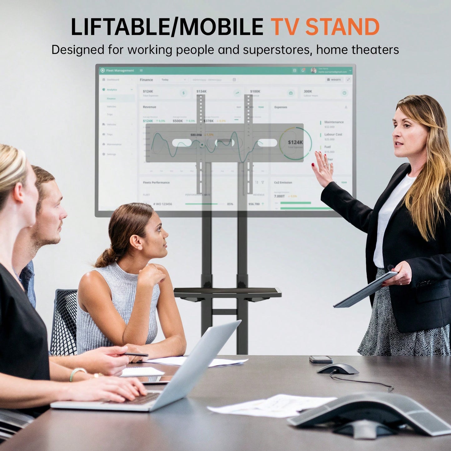 Height Adjustable Universal Swivel TV Stand For 32-80 Inch TVs With Tilt VESA 600x400mm Black