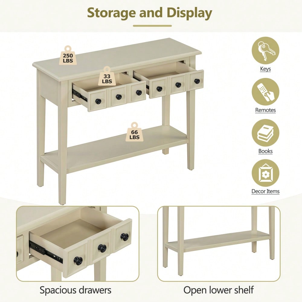 Rustic Teal Console Table With Open Shelf And Rubber Wood Legs For Entryways Living Rooms And Hallways
