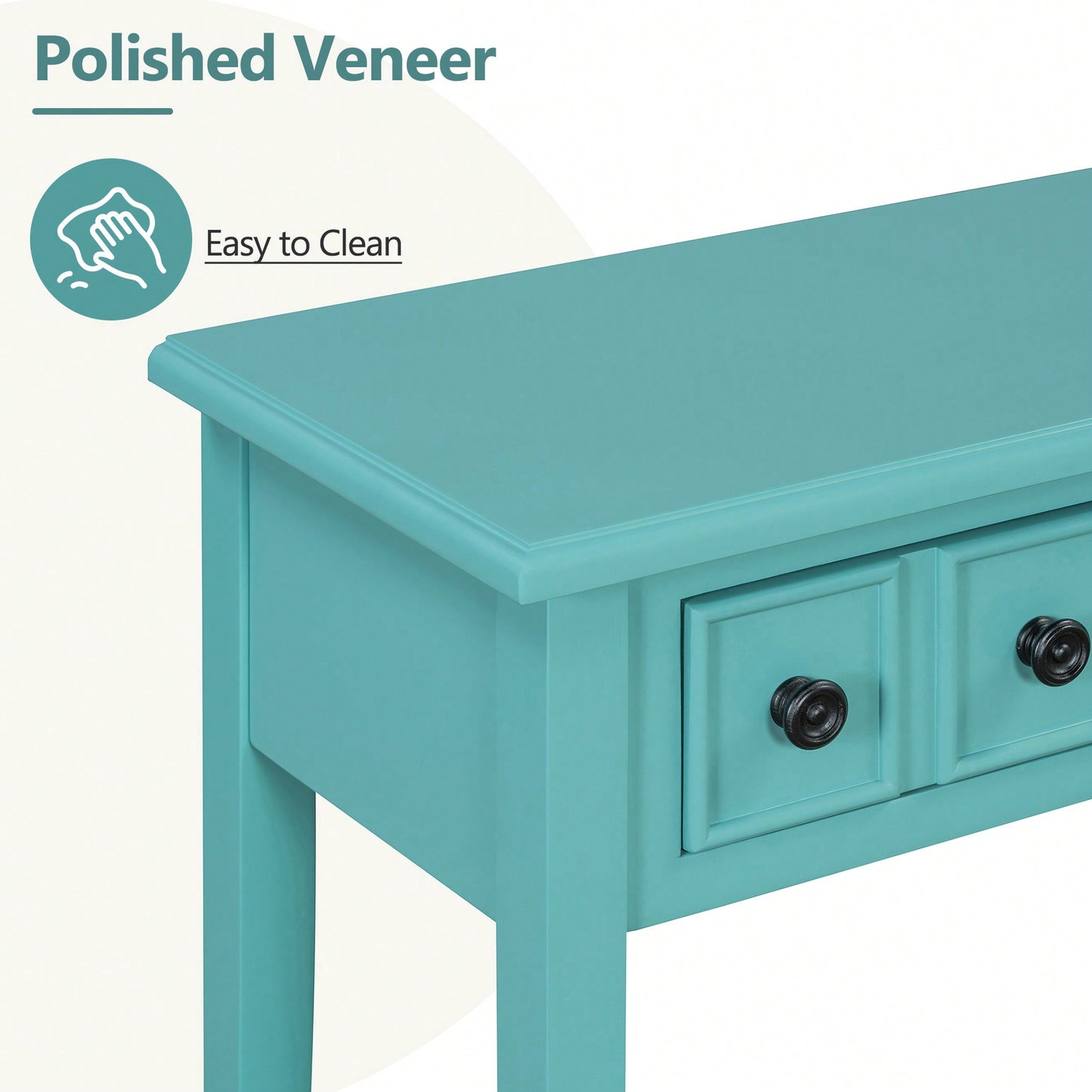 Rustic Teal Console Table With Open Shelf And Rubber Wood Legs For Entryways Living Rooms And Hallways
