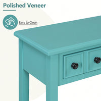 Rustic Teal Console Table With Open Shelf And Rubber Wood Legs For Entryways Living Rooms And Hallways