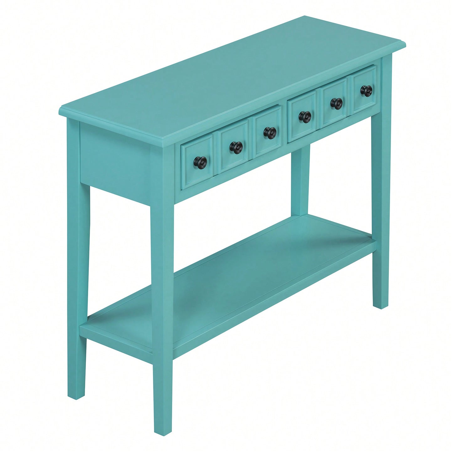 Rustic Teal Console Table With Open Shelf And Rubber Wood Legs For Entryways Living Rooms And Hallways