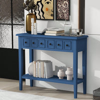 Rustic Teal Console Table With Open Shelf And Rubber Wood Legs For Entryways Living Rooms And Hallways