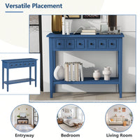 Rustic Teal Console Table With Open Shelf And Rubber Wood Legs For Entryways Living Rooms And Hallways