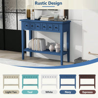 Rustic Teal Console Table With Open Shelf And Rubber Wood Legs For Entryways Living Rooms And Hallways