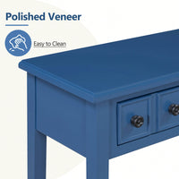 Rustic Teal Console Table With Open Shelf And Rubber Wood Legs For Entryways Living Rooms And Hallways