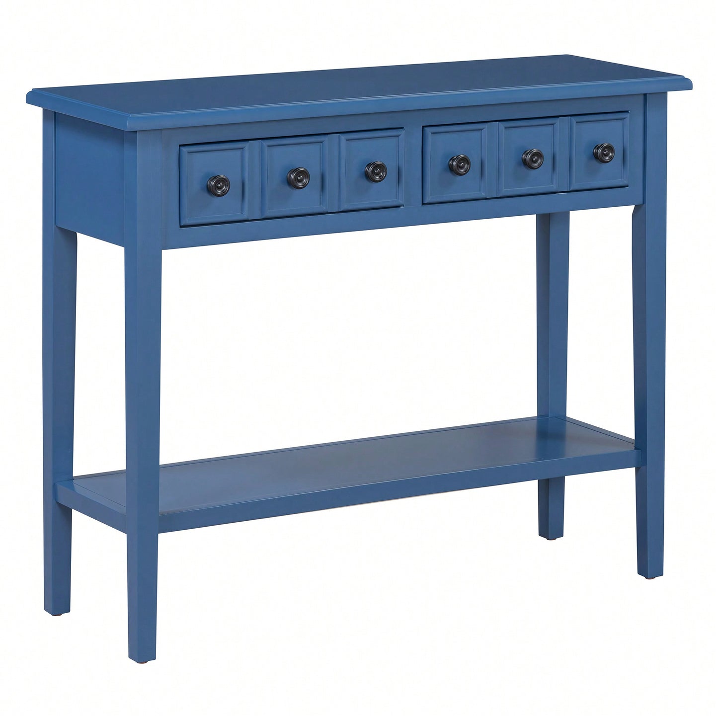 Rustic Teal Console Table With Open Shelf And Rubber Wood Legs For Entryways Living Rooms And Hallways