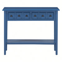 Rustic Teal Console Table With Open Shelf And Rubber Wood Legs For Entryways Living Rooms And Hallways