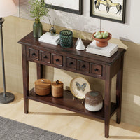 Rustic Teal Console Table With Open Shelf And Rubber Wood Legs For Entryways Living Rooms And Hallways