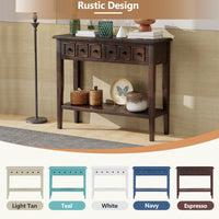 Rustic Teal Console Table With Open Shelf And Rubber Wood Legs For Entryways Living Rooms And Hallways