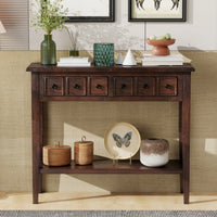 Rustic Teal Console Table With Open Shelf And Rubber Wood Legs For Entryways Living Rooms And Hallways