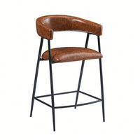 26 Inch PU Upholstered Counter Stools Set Of 2 With Iron Frame Backrest And Footrest For Kitchen Bar And Home Use Brown
