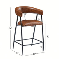 26 Inch PU Upholstered Counter Stools Set Of 2 With Iron Frame Backrest And Footrest For Kitchen Bar And Home Use Brown