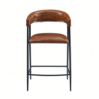 26 Inch PU Upholstered Counter Stools Set Of 2 With Iron Frame Backrest And Footrest For Kitchen Bar And Home Use Brown