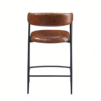 26 Inch PU Upholstered Counter Stools Set Of 2 With Iron Frame Backrest And Footrest For Kitchen Bar And Home Use Brown