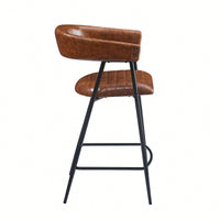 26 Inch PU Upholstered Counter Stools Set Of 2 With Iron Frame Backrest And Footrest For Kitchen Bar And Home Use Brown