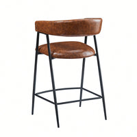 26 Inch PU Upholstered Counter Stools Set Of 2 With Iron Frame Backrest And Footrest For Kitchen Bar And Home Use Brown
