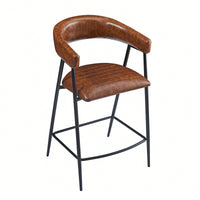26 Inch PU Upholstered Counter Stools Set Of 2 With Iron Frame Backrest And Footrest For Kitchen Bar And Home Use Brown