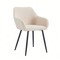 Teddy Fabric Accent Arm Chairs With Black Metal Legs Set Of 2 For Modern Living Room Dining Room Club Guest Seating Beige