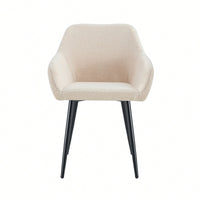 Teddy Fabric Accent Arm Chairs With Black Metal Legs Set Of 2 For Modern Living Room Dining Room Club Guest Seating Beige
