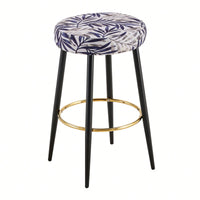 Counter Height Bar Stools Set of 2 PU Upholstered Chairs 24 Inch with Gold Footrest for Kitchen Island  Balcony Velvet Silver Leaves