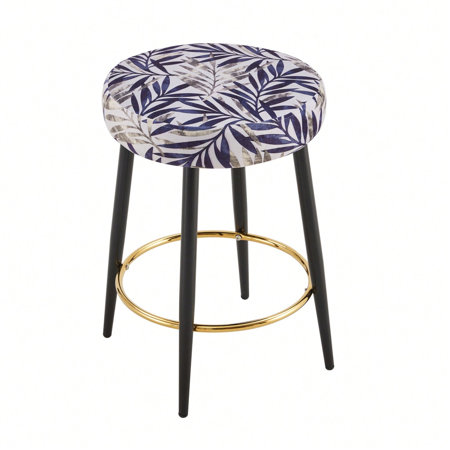 Counter Height Bar Stools Set of 2 PU Upholstered Chairs 24 Inch with Gold Footrest for Kitchen Island  Balcony Velvet Silver Leaves