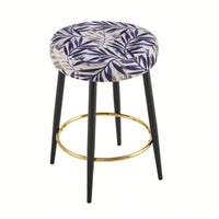 Counter Height Bar Stools Set of 2 PU Upholstered Chairs 24 Inch with Gold Footrest for Kitchen Island  Balcony Velvet Silver Leaves