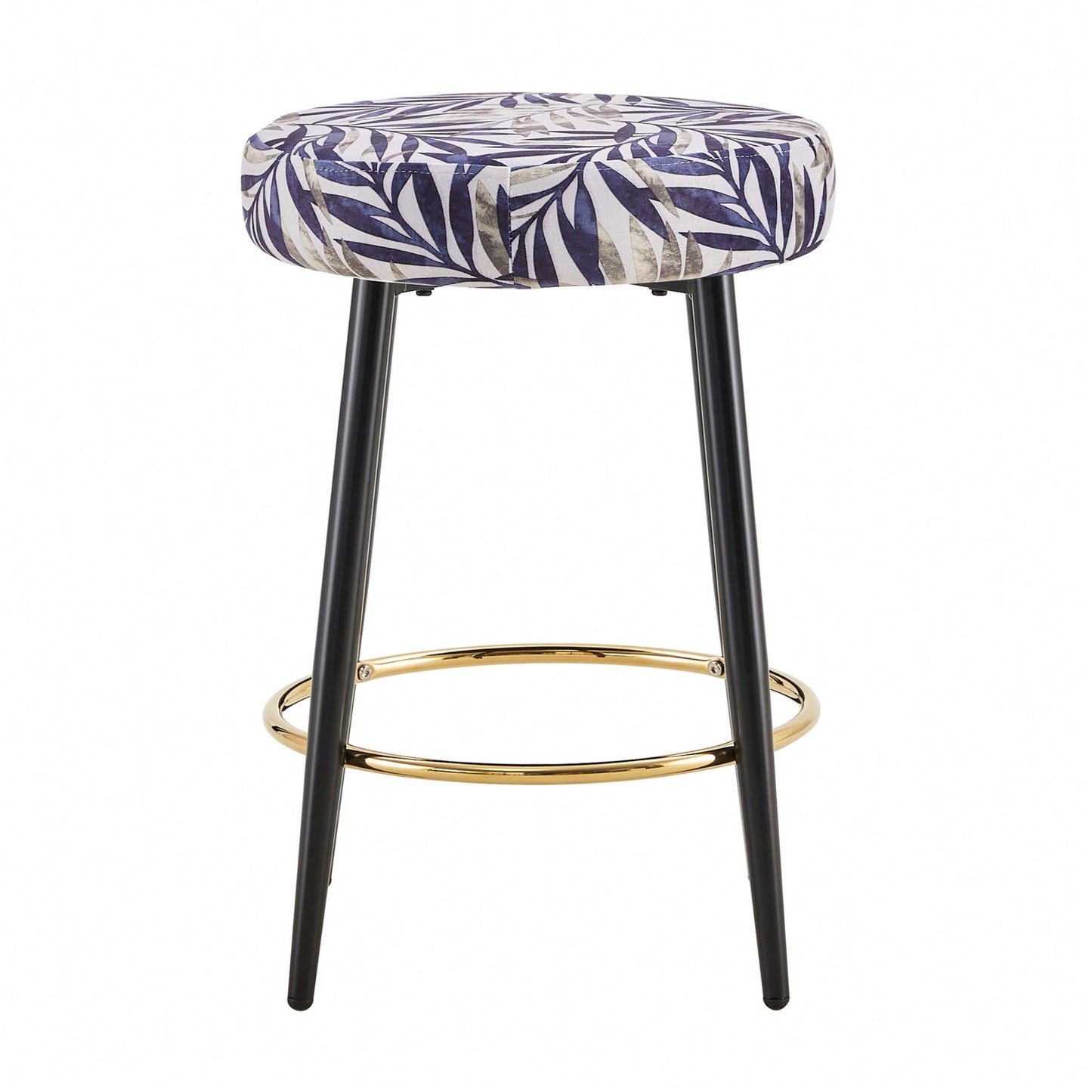 Counter Height Bar Stools Set of 2 PU Upholstered Chairs 24 Inch with Gold Footrest for Kitchen Island  Balcony Velvet Silver Leaves