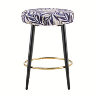 Counter Height Bar Stools Set of 2 PU Upholstered Chairs 24 Inch with Gold Footrest for Kitchen Island  Balcony Velvet Silver Leaves