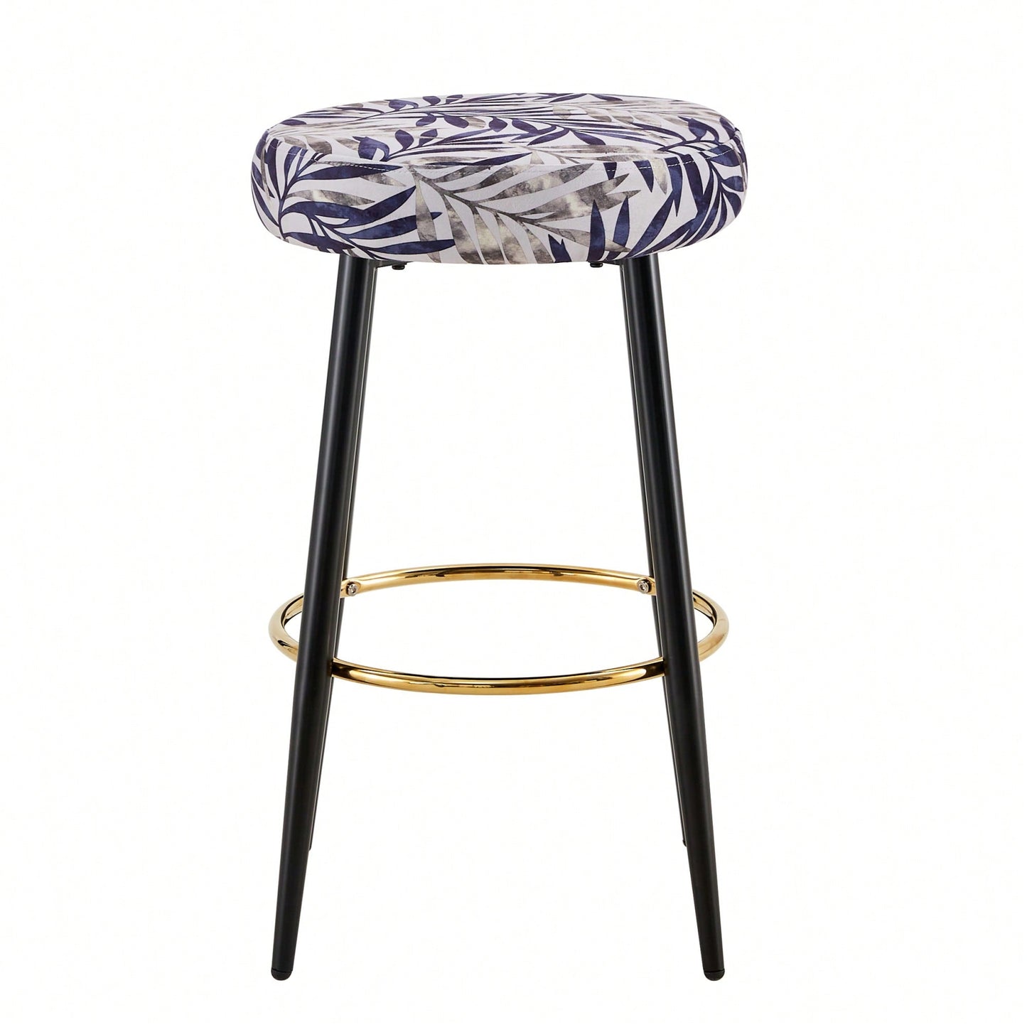 Counter Height Bar Stools Set of 2 PU Upholstered Chairs 24 Inch with Gold Footrest for Kitchen Island  Balcony Velvet Silver Leaves