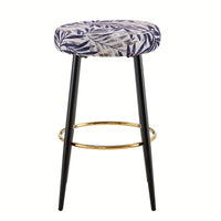 Counter Height Bar Stools Set of 2 PU Upholstered Chairs 24 Inch with Gold Footrest for Kitchen Island  Balcony Velvet Silver Leaves