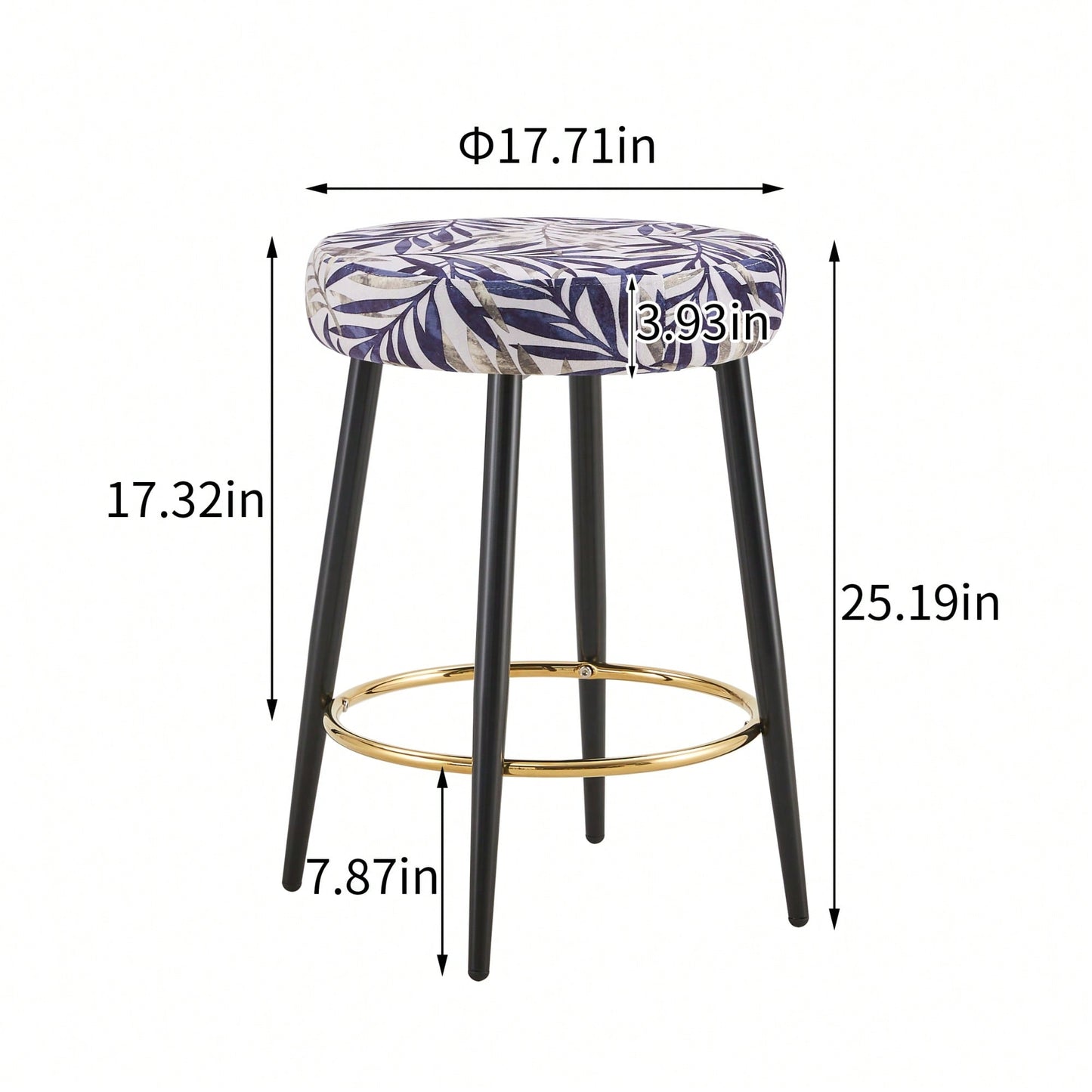 Counter Height Bar Stools Set of 2 PU Upholstered Chairs 24 Inch with Gold Footrest for Kitchen Island  Balcony Velvet Silver Leaves