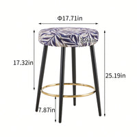 Counter Height Bar Stools Set of 2 PU Upholstered Chairs 24 Inch with Gold Footrest for Kitchen Island  Balcony Velvet Silver Leaves