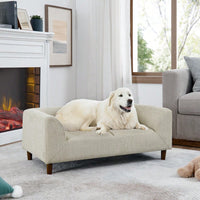 Modern Rectangular Pet Sofa With Backrest And Armrests For Medium And Large Dogs - Comfortable Soft Cushion In Beige