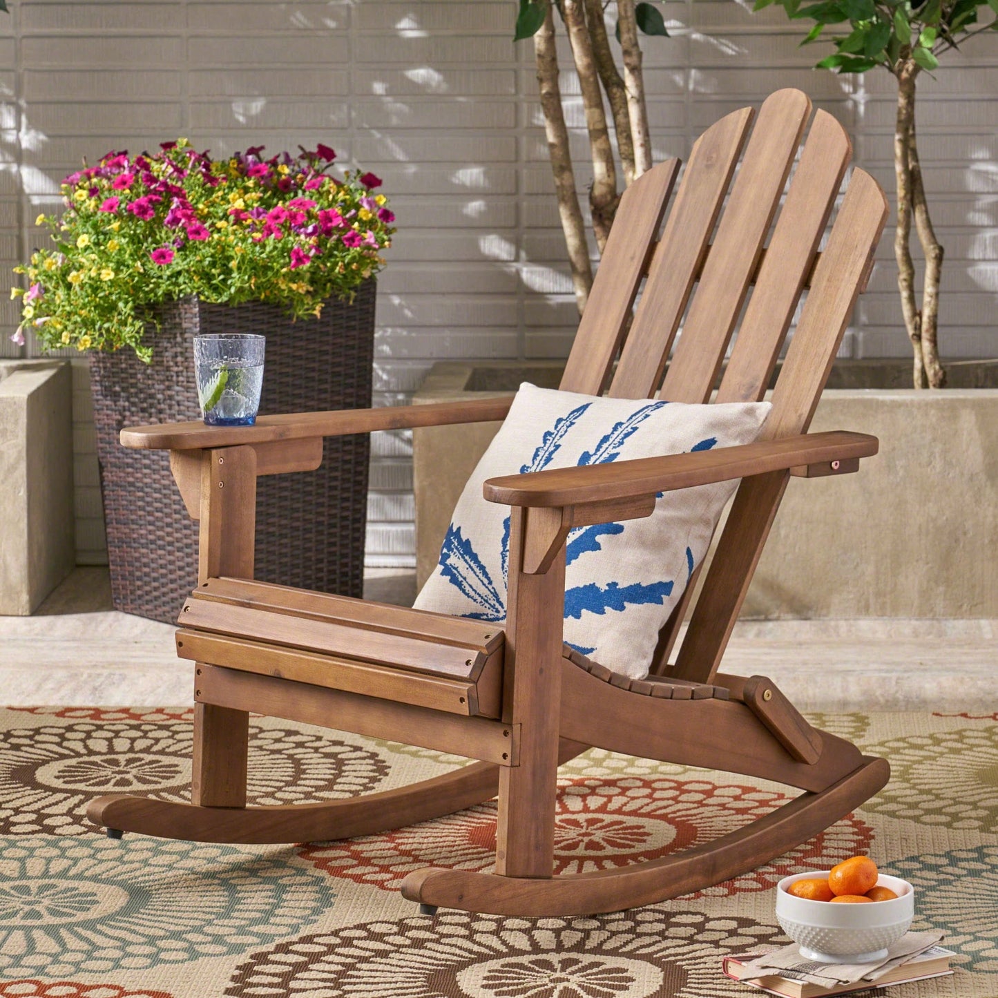 Classic Adirondack Style Rocking Chair For Outdoor Relaxation And Comfort