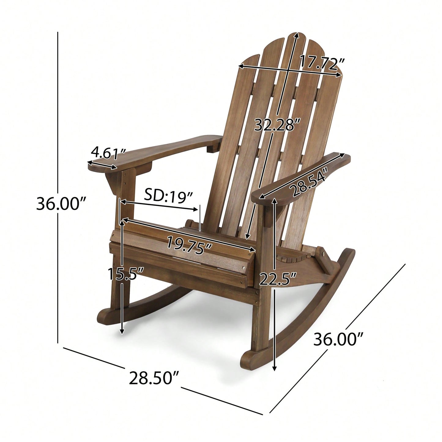 Classic Adirondack Style Rocking Chair For Outdoor Relaxation And Comfort