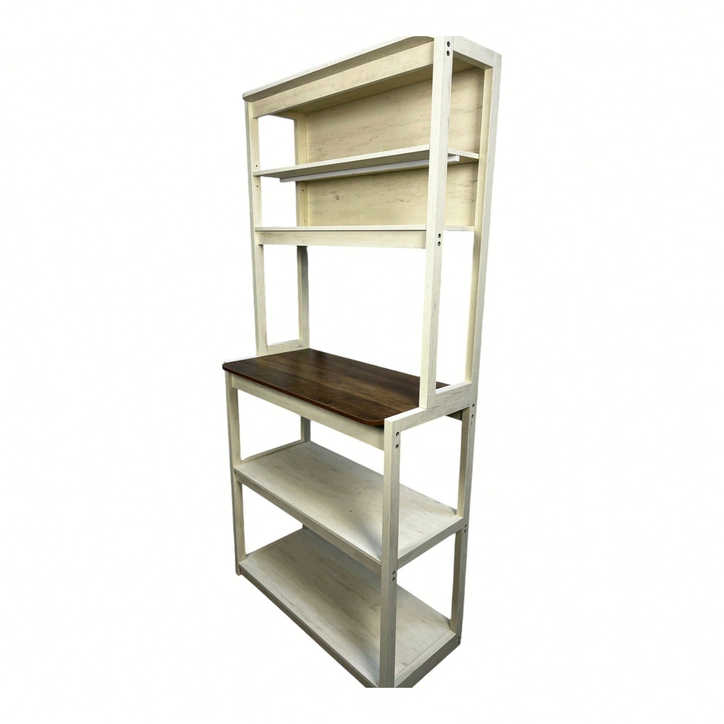 5-Tier Rustic Brown And White Kitchen Bakers Rack With Storage Shelves Coffee Bar And Microwave Stand