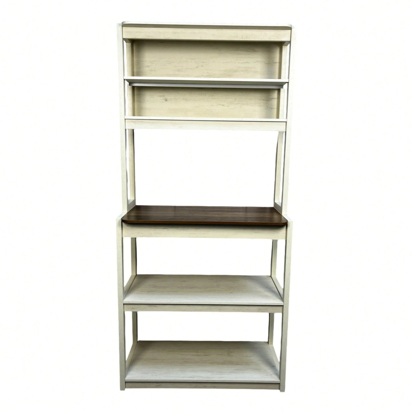 5-Tier Rustic Brown And White Kitchen Bakers Rack With Storage Shelves Coffee Bar And Microwave Stand