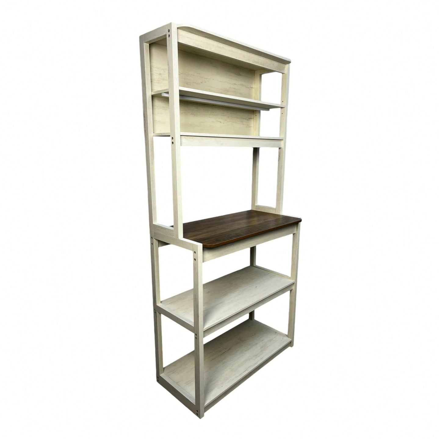 5-Tier Rustic Brown And White Kitchen Bakers Rack With Storage Shelves Coffee Bar And Microwave Stand