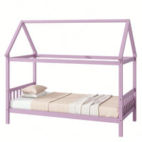 Twin House Bed With Headboard And Footboard In White Rubber Wood Frame
