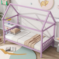 Twin House Bed With Headboard And Footboard In White Rubber Wood Frame