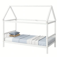 Twin House Bed With Headboard And Footboard In White Rubber Wood Frame